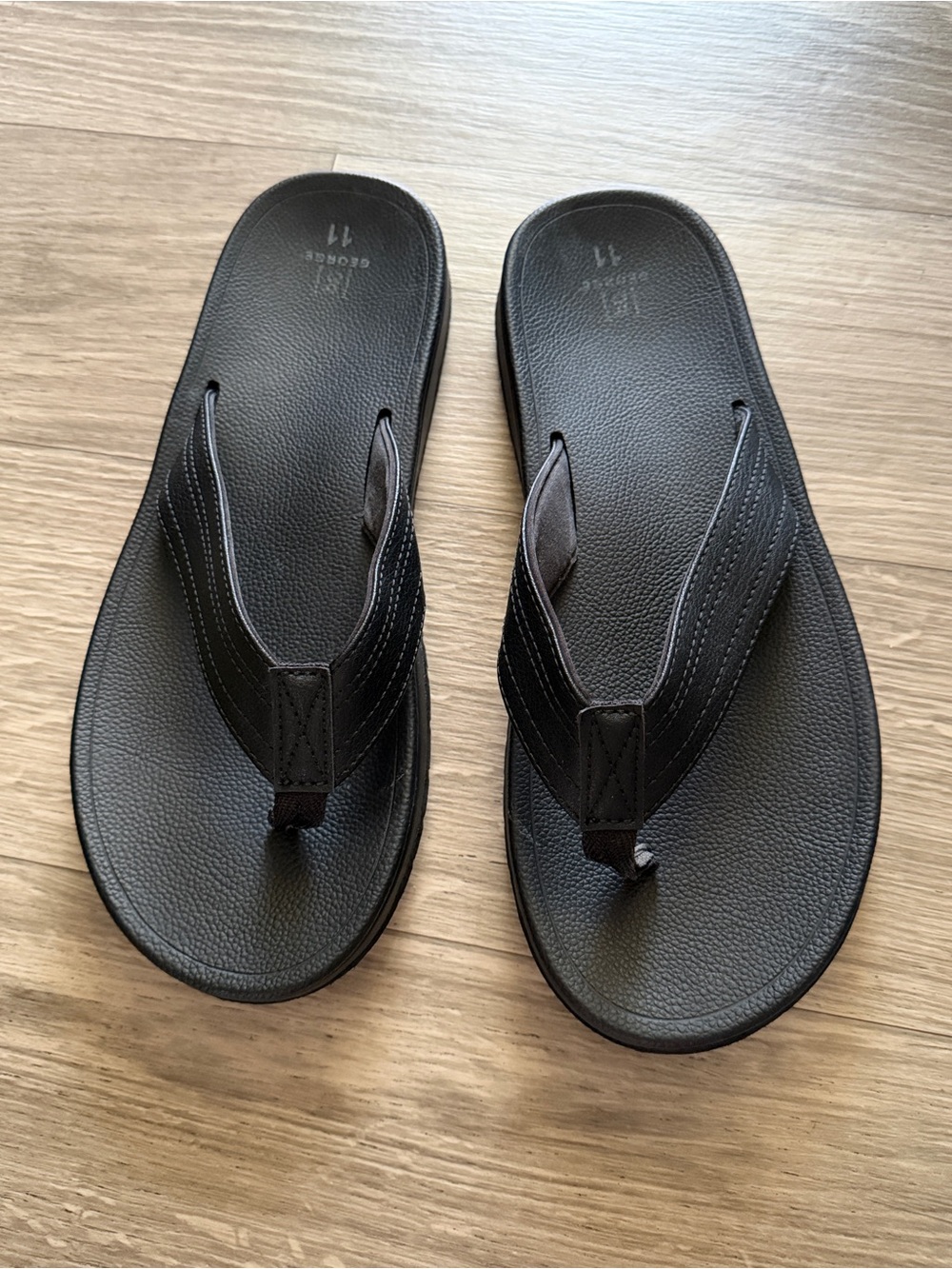 George Men's Black Flip Flop Sandals - Padded Thong Strap